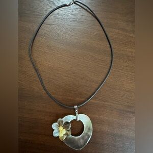 TAHITI 18KGP Blacklip Oyster PEARL SHELL CORD NECKLACE FRENCH POLYNESIA SILVER